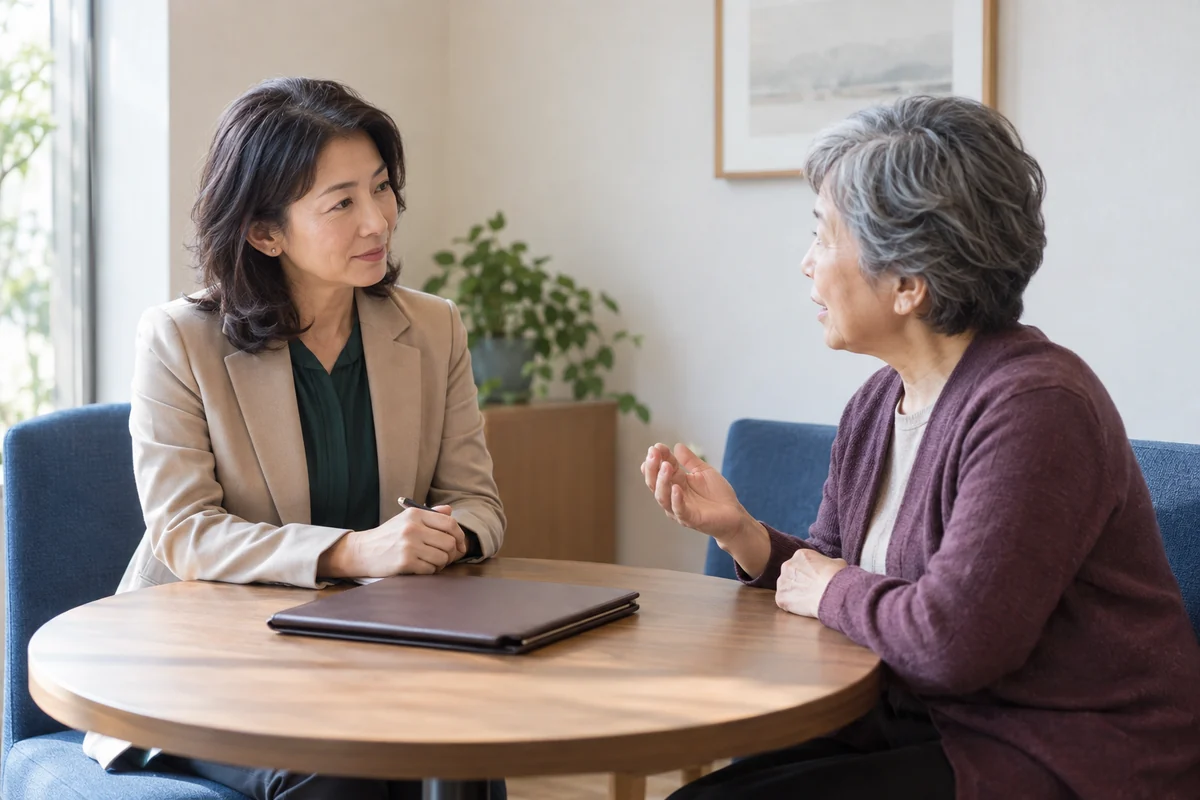 住み替えについて落ち着いて話す日本人女性たち
