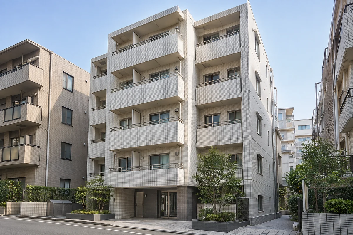 日本の住宅街に建つバルコニーのある賃貸マンション