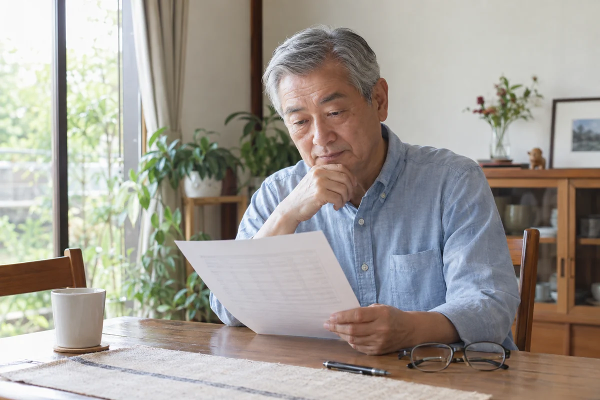 自宅で賃貸経営の書類を確認する日本人のオーナー