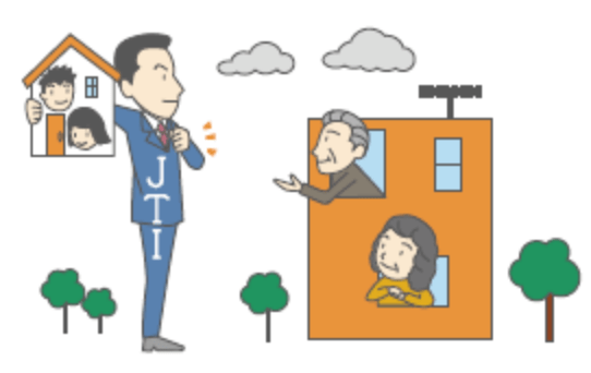 JTIが所有者と入居者の間に入って住宅を転貸するイラスト